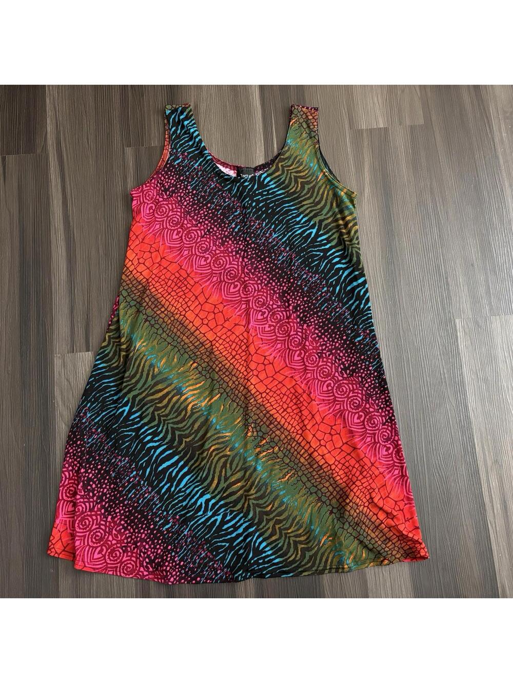 Jostar Travel Knit Dress Multicolor Art To Wear Sz M/L Sleeveless Scoop Neck